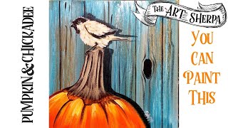 Easy Acrylic painting Chickadee and Pumpkin step by step | TheArtSherpa