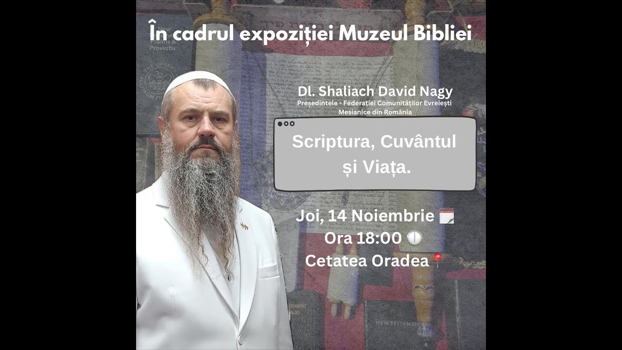 Mesajul d-lui Shaliach David Nagy la expoziția Muzeul Bibliei, la Oradea (2024).