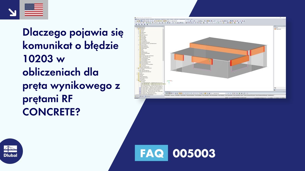 Dlaczego podczas obliczania z wykorzystaniem prętów RF ‑ CONCRETE pojawia się komunikat o błędzie 10203 dla belki wynikowej?