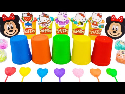 How To Make Rainbow Yorgurt Kinetic Sand With Kitty Playdoh Noodle Mixing Beads 🌈 Satisfying Video