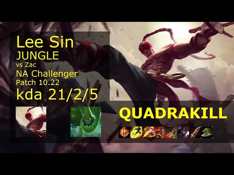 Lee Sin vs Zac Jungle - NA Challenger 21/2/5 Patch 10.22 Gameplay