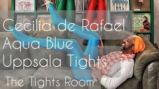 Cecilia de Rafael Aqua Blue Footed Uppsala Shiny Tights - Full View