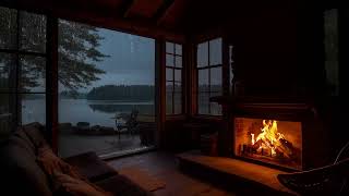Listening to Rain from a Cozy Cabin Porch in the Lake Forest | Warm Fire and Quiet Night