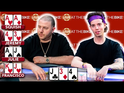 AA vs 2 Pair vs Top Pair vs Top Pair Action Flop in Huge Straddled Pot ♠ Live at the Bike!