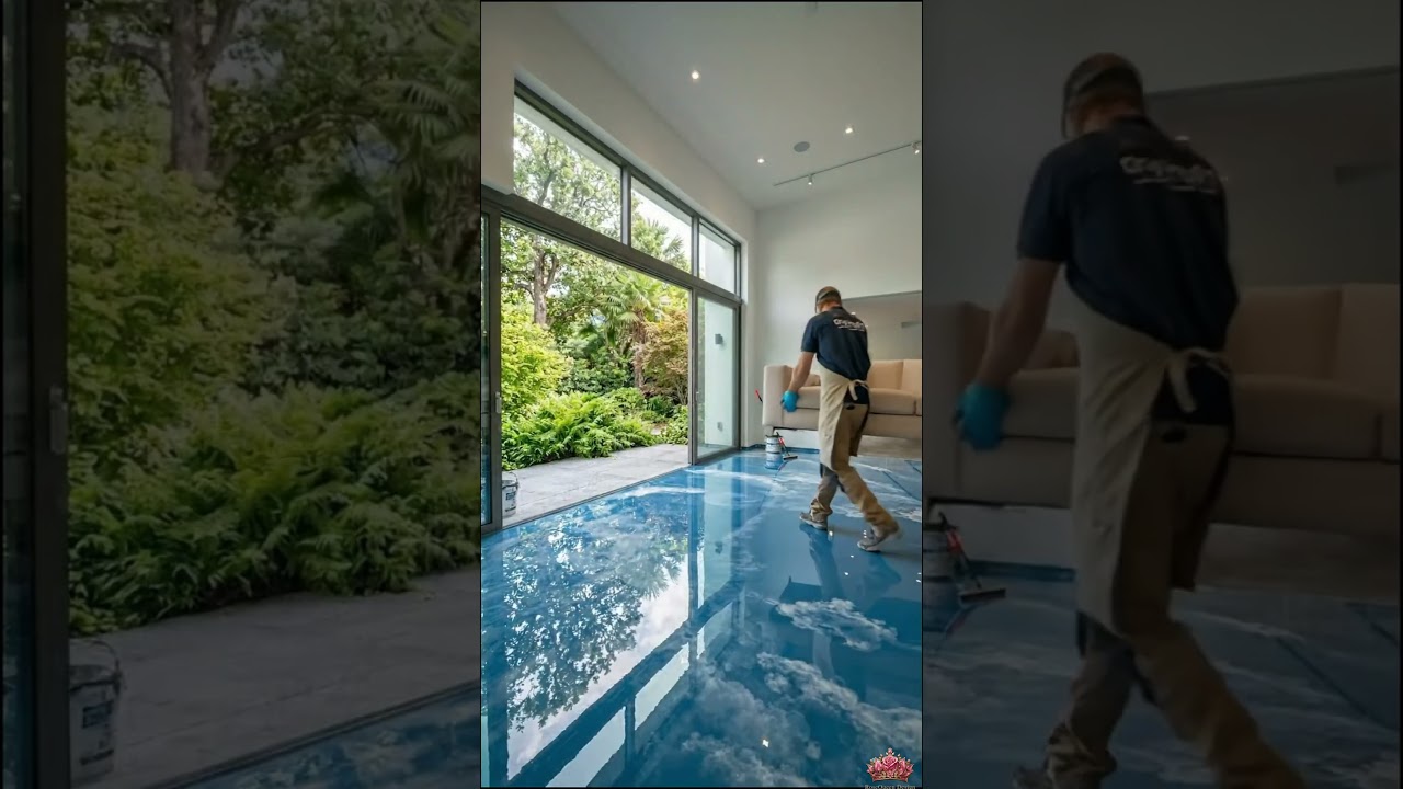 THIS CLOUDY FLOOR IS INSANE 😱💙 Luxury Cloudy Epoxy Floor #epoxy #epoxyfloor #interiordesign