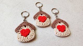How to Crochet a Cute House Keychain with Heart