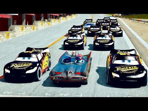 Lightning McQueen Black Edition vs Batmobile 1966 at Top Gear Track