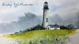 Easy Lighthouse Painting in a Green Nature Scene | Watercolor Tutorial