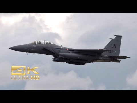 (4K) 2 McDonnell Douglas F-15E Strike Eagle USAF arrival RAF Fairford RIAT 2023 AirShow