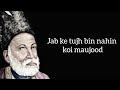 Jab Ke Tujh Bin Nahin Koi Maujood Mirza Ghalib Poetry