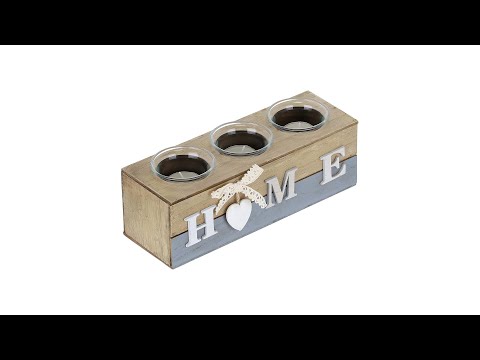 Teelichthalter Home Braun - Grau - Weiß - Holzwerkstoff - Glas - 23 x 8 x 8 cm