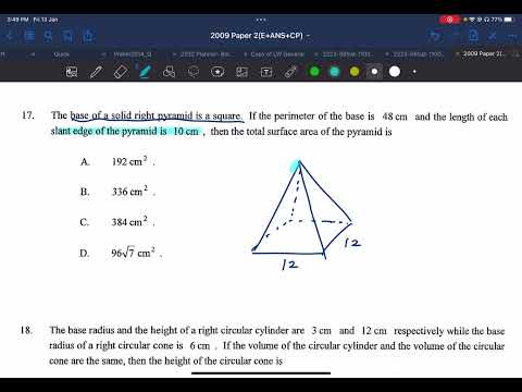 HKCEE 2009 Paper 2 Q17 Mensuration pyramid