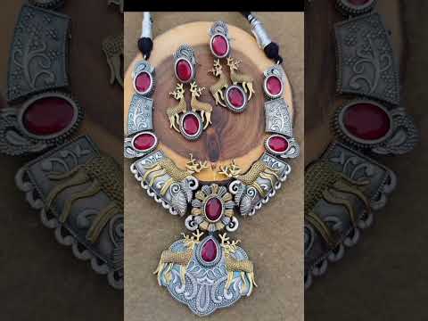 Oxidised Silver & Gold  dual Tone Necklace Sets  #oxidisedjewellery #designerjewellery