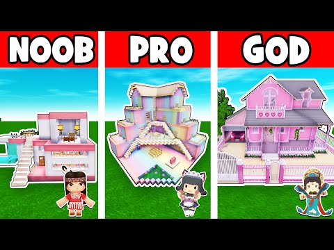 Mini World: Pink Girl Heart Villa Construction Competition, NOOB VS PRO VS GOD, Mini World Animation