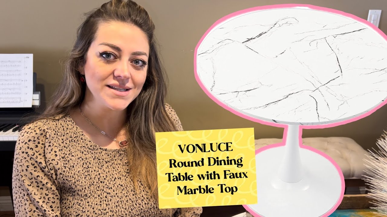 VONLUCE 32 Inch Round Dining Table with Faux Marble Top