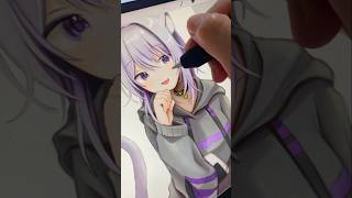 ふんわり厚塗りでおかゆん描いてみた！🍙｜#イラストメイキング #猫又おかゆ #procreate