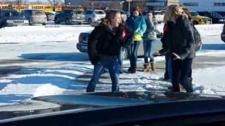 Alan Andersen picking up his Kids slipping on ice
