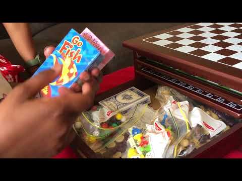 Unboxing Board Game Set - Deluxe 15 in 1 Tabletop Wood-accented Game Center with Storage Drawer
