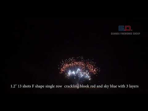 DSR023-1.2'' 13 shots F shape single row  crackling blook red and sky blue with 3 layers