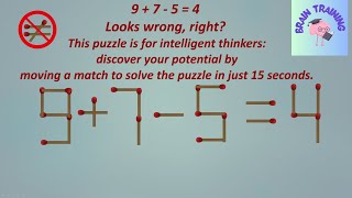 Download the video "Move 1 Matchstick to Fix This Equation! | 9 + 7 -5 = 4 Matchstick Puzzle Challenge"