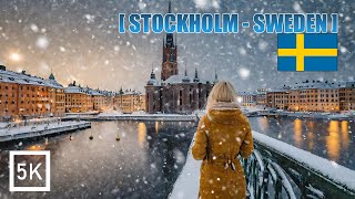 Stockholm in Sweden - Early Morning Heavy Snowfall 5K HDR Walking Tour of Scandinavian Cities
