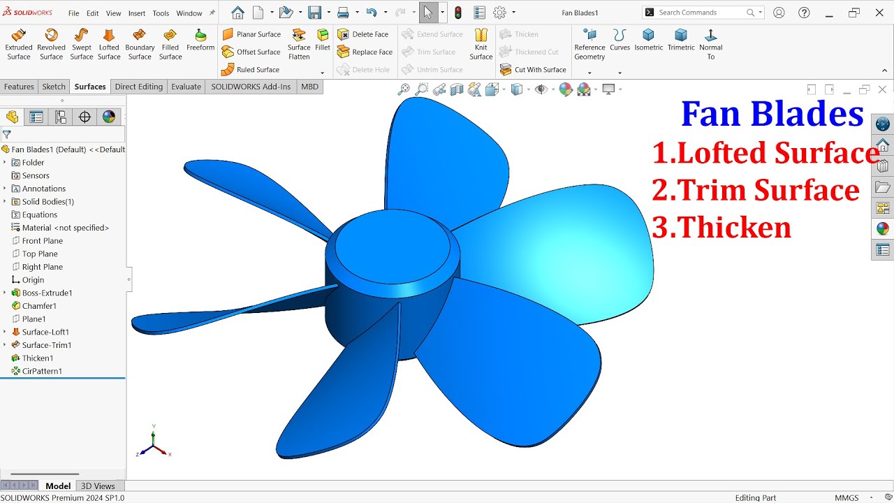 SolidWorks Surface Tutorial Fan Blades