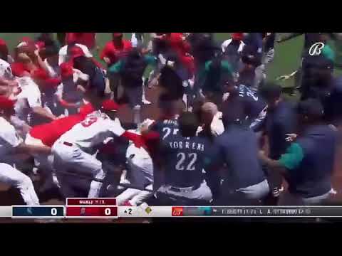 SEATTLE Mariners vs Los Angeles Angels benches clearing brawl