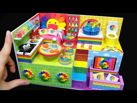 DIY Miniature Rainbow flower Board House # - Build Amazing KaiKai Kiki Apartment !