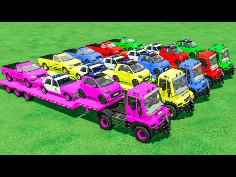 TRANSPORTING POLICE SMART, CHEVROLET, VOLKSWAGEN with MERCEDES TRUCKS.  Farming Simulator 22