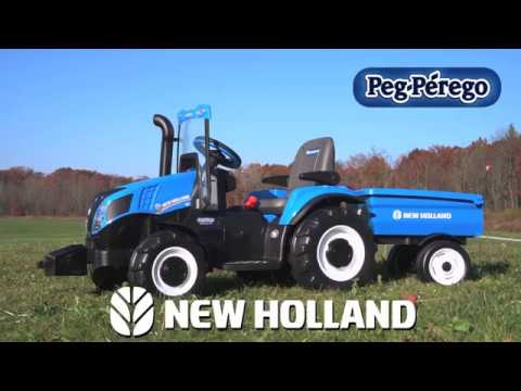 Peg Perego New Holland T8 Tractor & Trailer, Blue - Working FM radio with electronic tuning