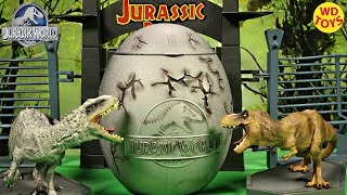 New Giant Jurassic World Surprise Egg / TRex Vs Indominus Rex / Velociraptor, Spinosaurus, Unboxing
