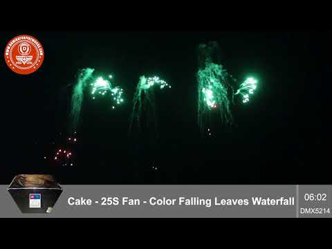 25 Shot Fan Color Falling Leaves Waterfall by Dominator Pro Fireworks (500G, DMX5214)