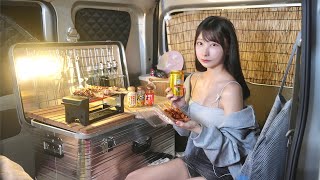 深夜のSAで軽バン車中泊、自家製焼き鳥とビールでひとり楽しむはずが…
