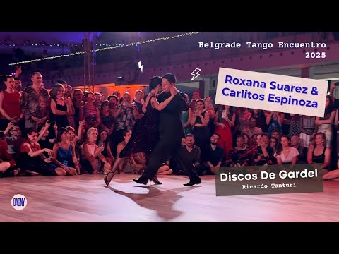 Roxana Suarez & Carlitos Espinoza dance to "Discos De Gardel" at the 2025 Belgrade Tango Encuentro.