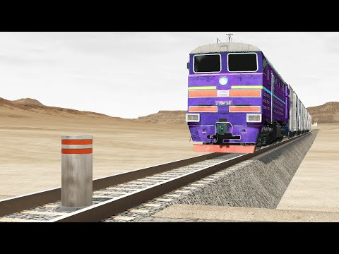 Trains vs Bollards vs Giant Bollard – BeamNG.Drive