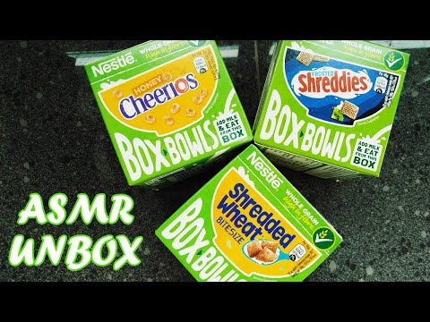 ASMR Unbox Nestlé Cereals Box Bowls Shredded Wheat, Frosted Shreddies, Honey Cheerios
