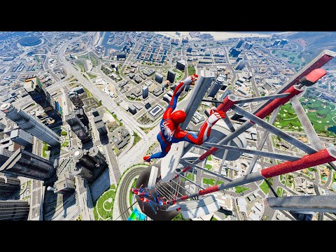 GTA 5 Spiderman Jumping off Highest Buildings (Euphoria Physics/Ragdolls) #24
