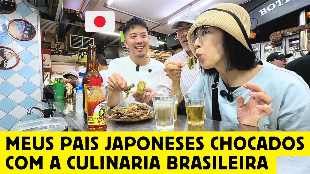 Meus pais japoneses chocados com a culinária brasileira, em Minas Gerais.