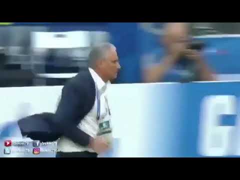 Tite correndo após gol de Firmino / Neymar (montagem WhatsApp)