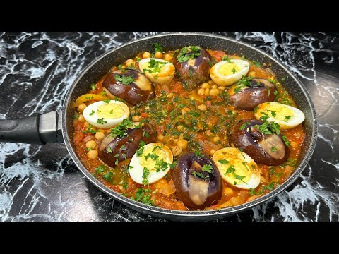 Pan-fried Eggplants with Hard-boiled Eggs and Chickpeas