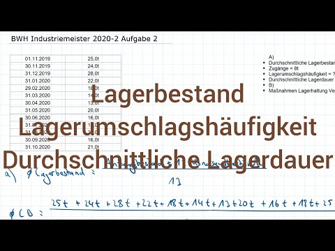BWH Industriemeister Metall 2020-2 Herbst Aufgabe 2 - Lagerbestand, Lagerumschlagshäufigkeit