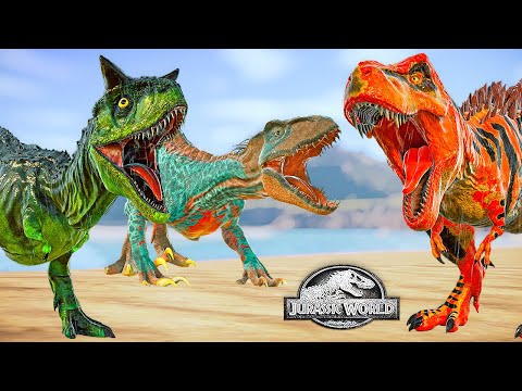Indoraptor VS TREX Max Level 40 VS Mad Carnotaurus 🦖 Jurassic World Evolution Dinosaurs Fighting