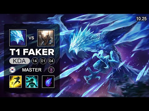 T1 Faker Anivia Mid vs Pantheon - KR Master Patch 10.25