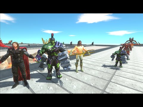 GLADIATOR HULK AND THOR AND AQUAMAN VS GHIDORAH LAVA DEATH RUN - Animal Revolt Battle Simulator