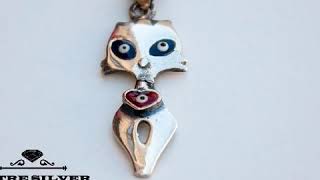 925 Sterling Silver Cat Evil Eye Necklace, Evil Eye Jewelry, Evil Eye Pendant, Silver Evil Eye