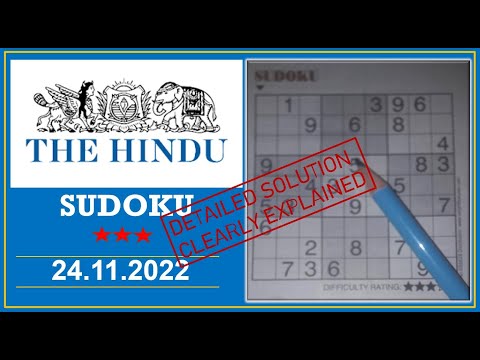 How to Solve 3 Star Hindu  Sudoku Nov 24,  2022 -  Step By Step Solution