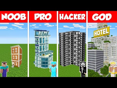 TEN - Minecraft Animations - Minecraft Battle: NOOB vs PRO vs HACKER vs GOD: HOTEL SKYSCRAPER HOUSE BUILD CHALLENGE / Animation