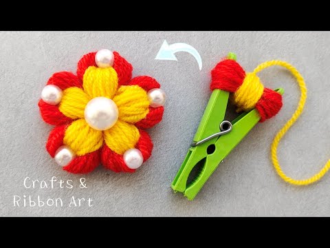 Super Easy Woolen Flower Making Ideas - DIY Flowers with Yarn - Hand Embroidery Amazing Trick