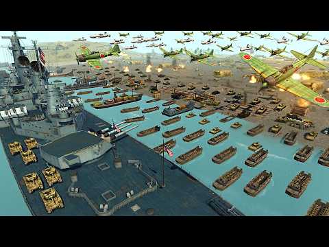 Largest WW2 BEACH INVASION of Iwo Jima MEGA-FORTRESS! (10,000 Soldiers) - Men of War: WW2 Mod