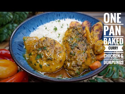 MOUTHWATERING BAKED ONE PAN CURRY CHICKEN & DUMPLINGS 